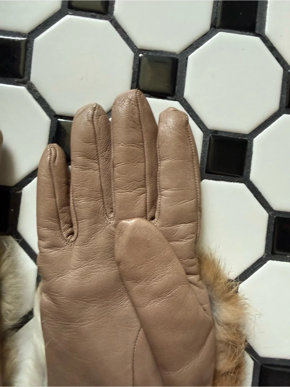 Vintage Rabbit fur leather gloves size 7 100% cashmere lining Made in Italy